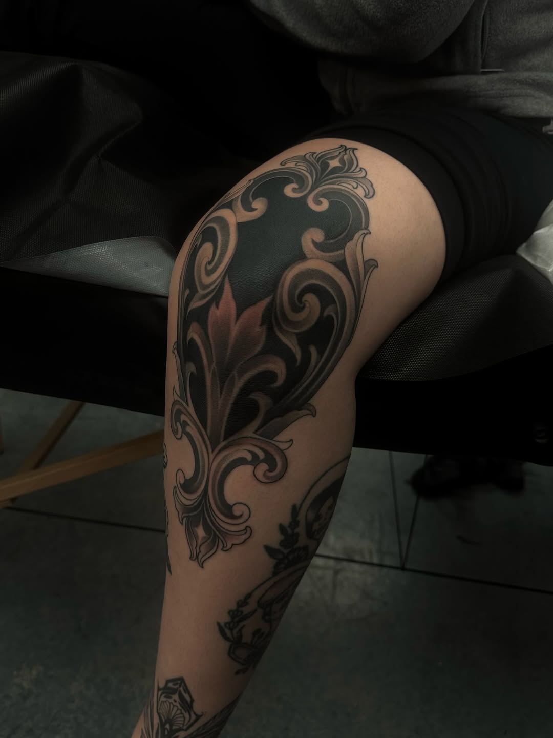 Tattoo by @shriekingpossum — ornamental, black_and_grey