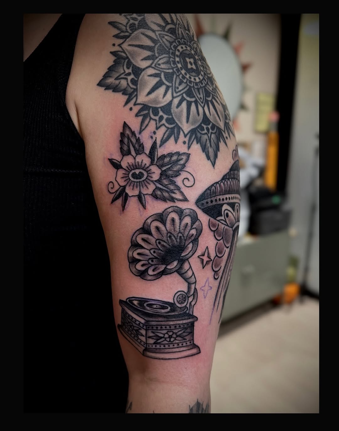 Tattoo by @amydooz — american_traditional, black_and_grey
