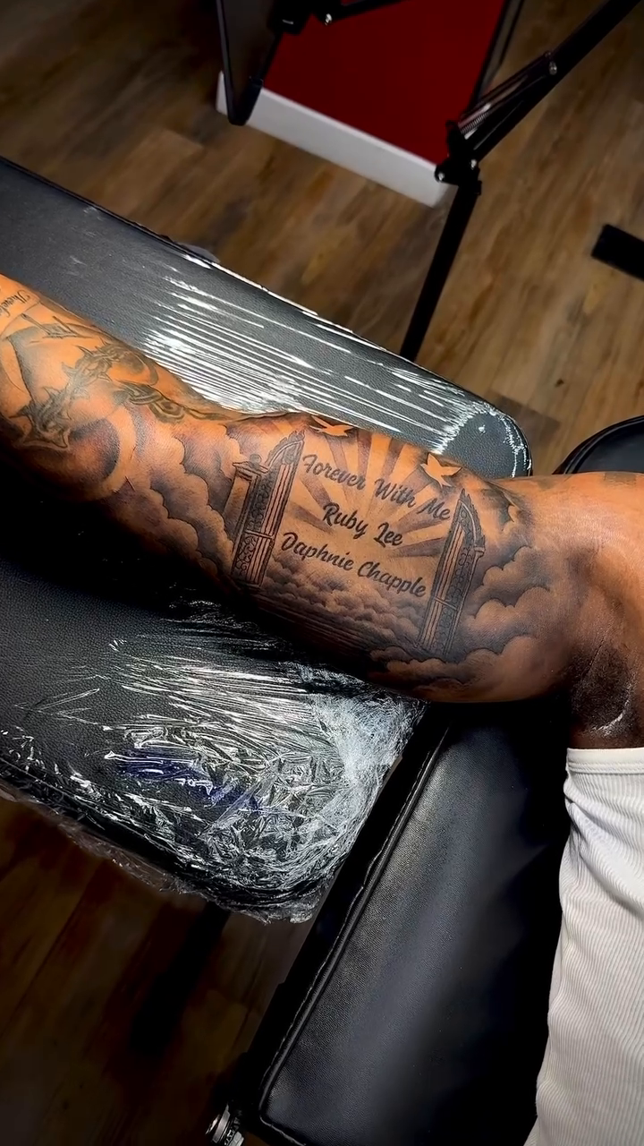 Tattoo by @tatt2t — lettering_script, black_and_grey