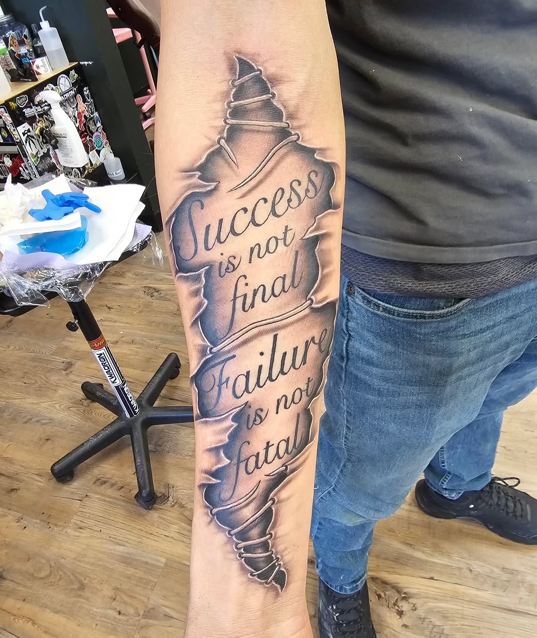 Tattoo by @indeedilly — lettering_script, black_and_grey