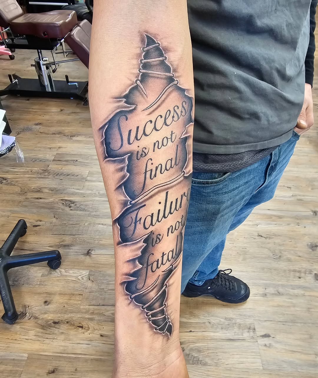 Tattoo by @indeedilly — lettering_script, black_and_grey