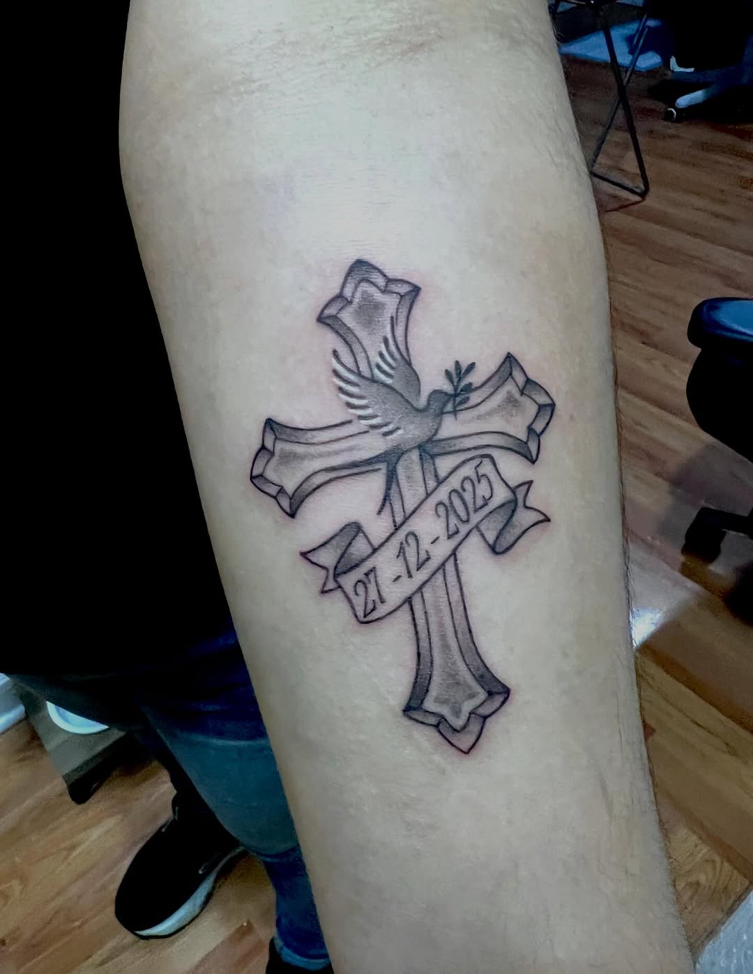 Tattoo by @galiciaink — black_and_grey, lettering_script
