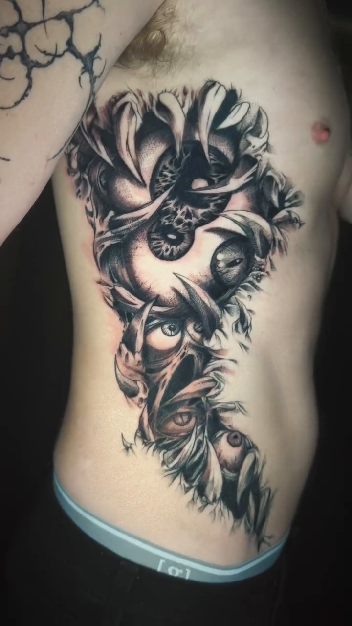 Tattoo by @blainoinsanotattoo — dark_realism, black_and_grey