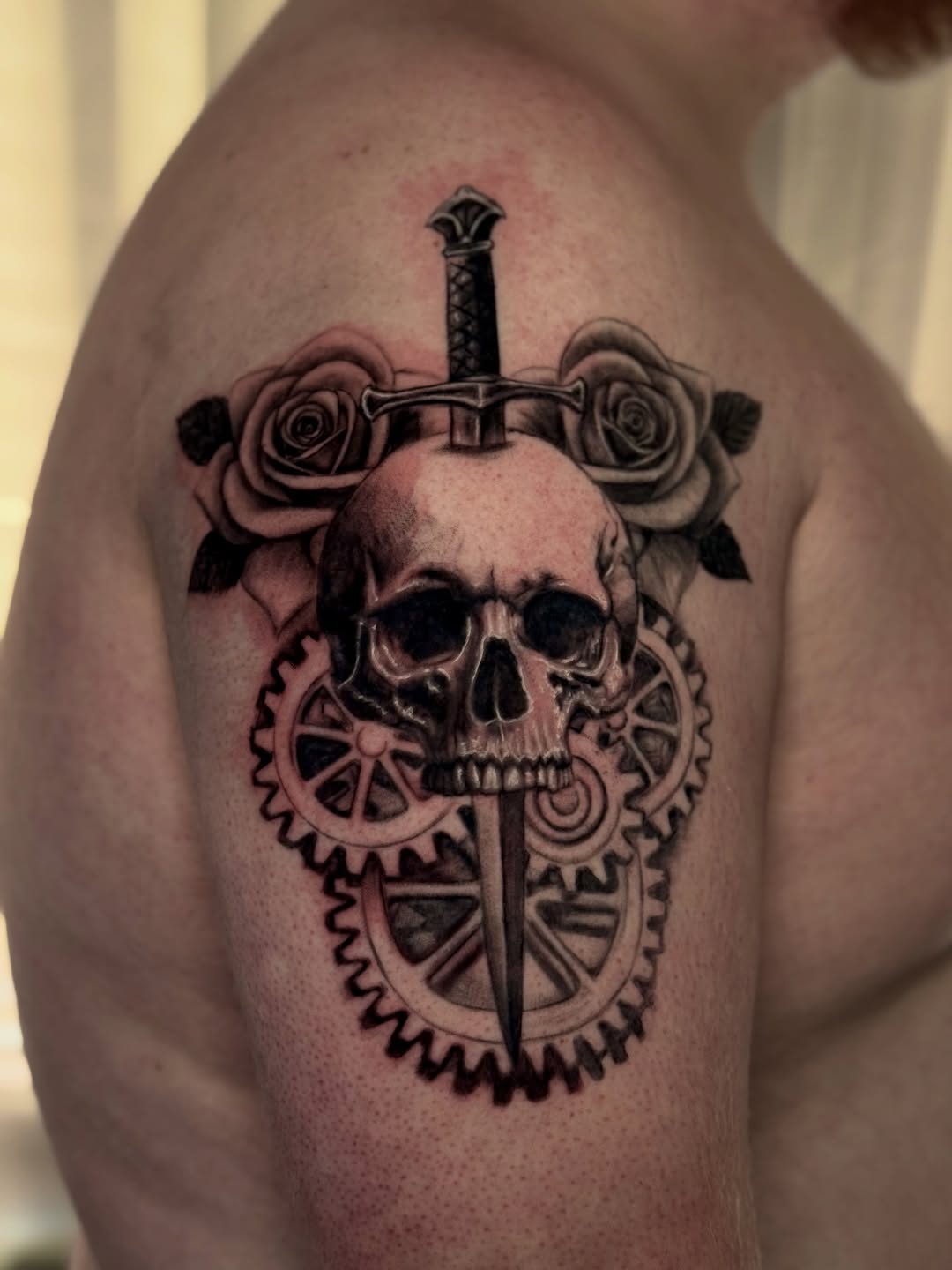 Tattoo by @luees___ β realism, black_and_grey