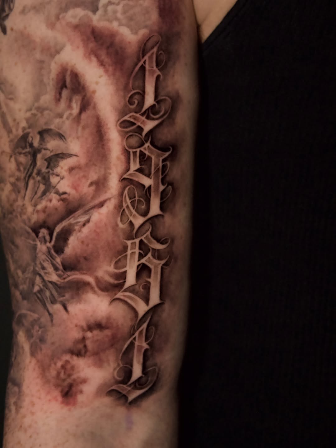 Tattoo by @josystatworld — lettering_script, black_and_grey
