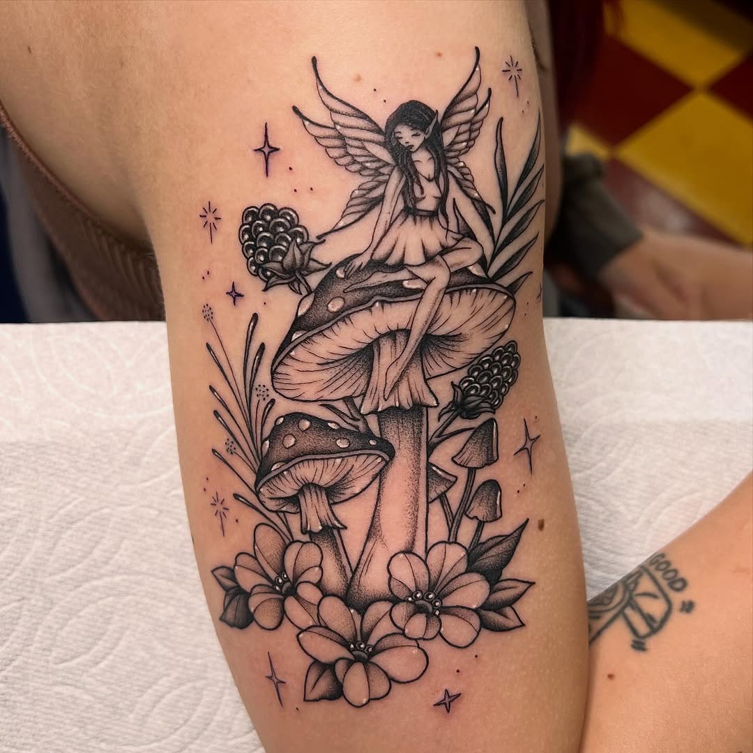 Tattoo by @molliecooltattoos — illustrative, dotwork