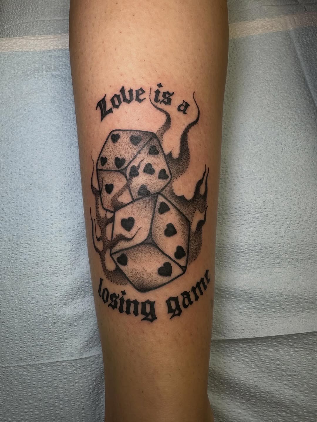Tattoo by @gypsymaverick_ — lettering_script, black_and_grey