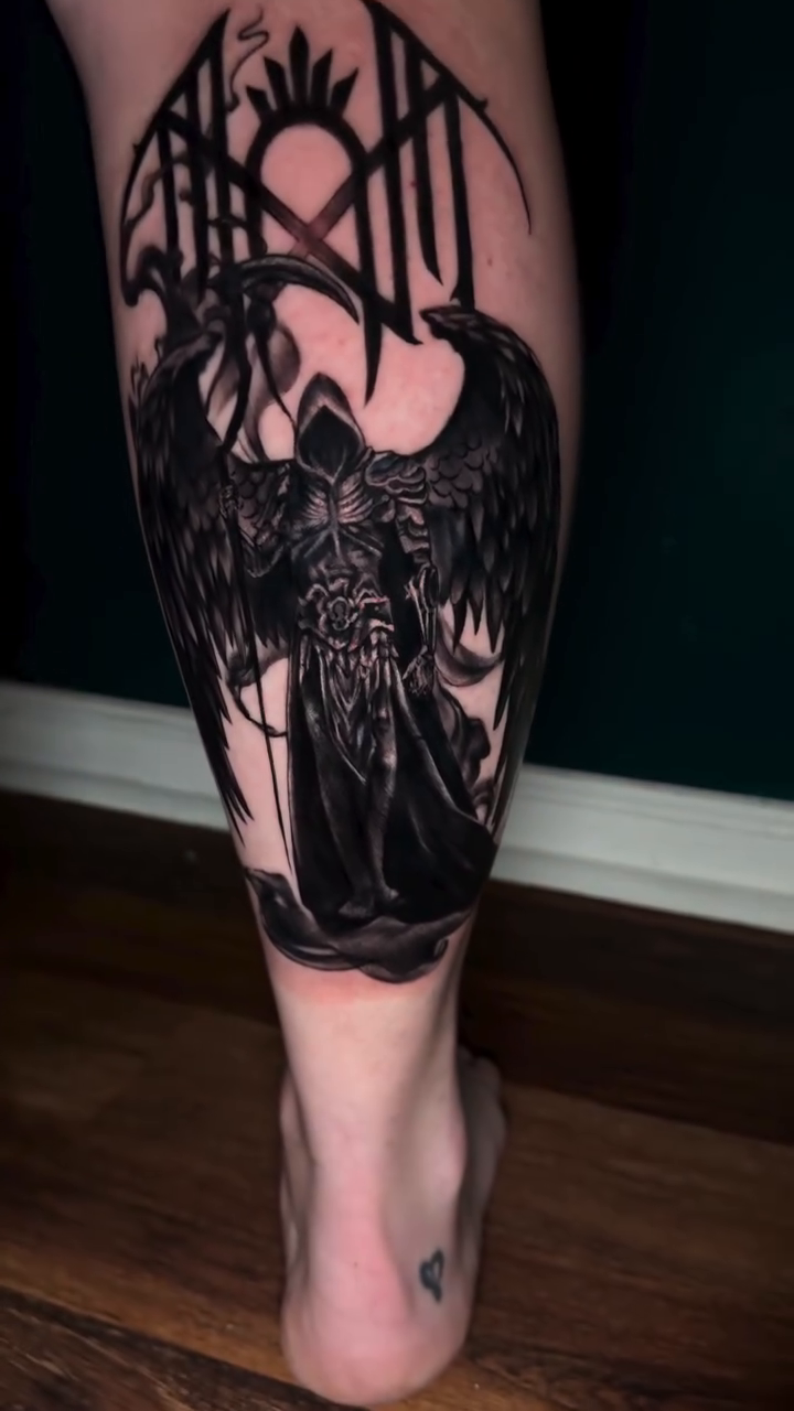 Tattoo by @kelseytattoos — blackwork, dark_realism
