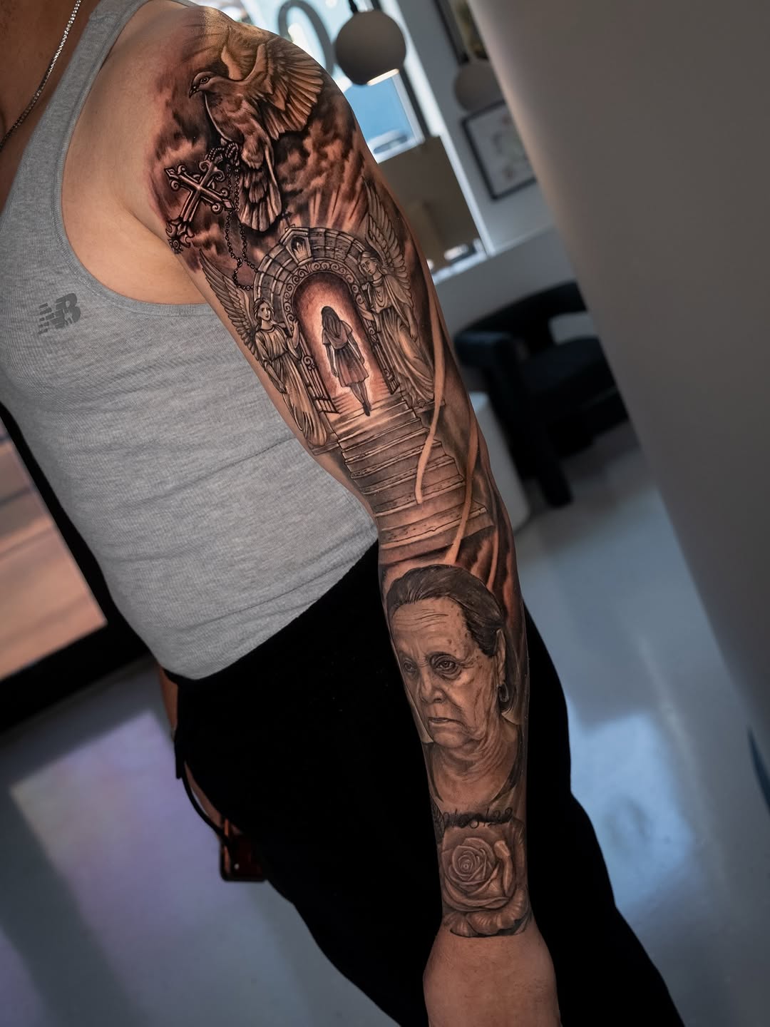 Tattoo by @eriktats13 โ realism, black_and_grey