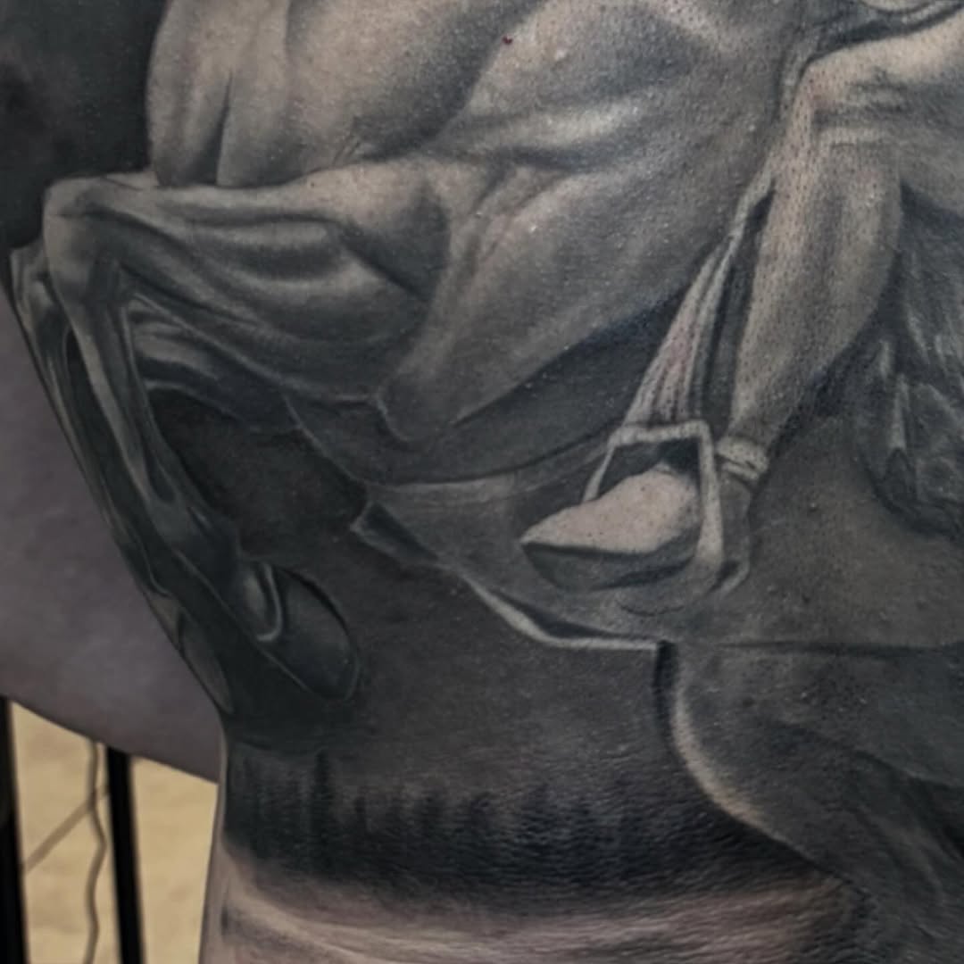 Tattoo by @jazz_rosetattoos — realism, black_and_grey