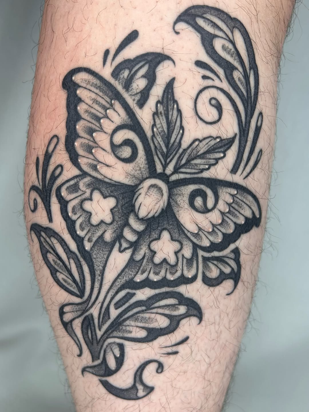 Tattoo by @cicadanymph — black_and_grey, dotwork