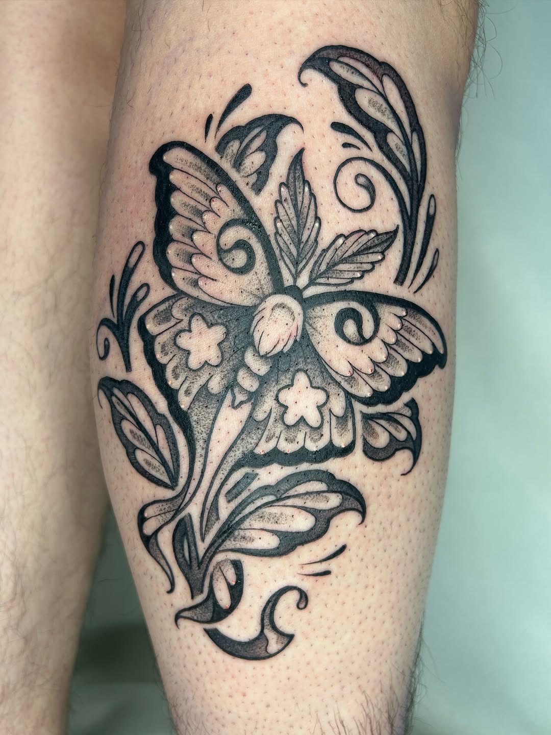 Tattoo by @cicadanymph — black_and_grey, ornamental