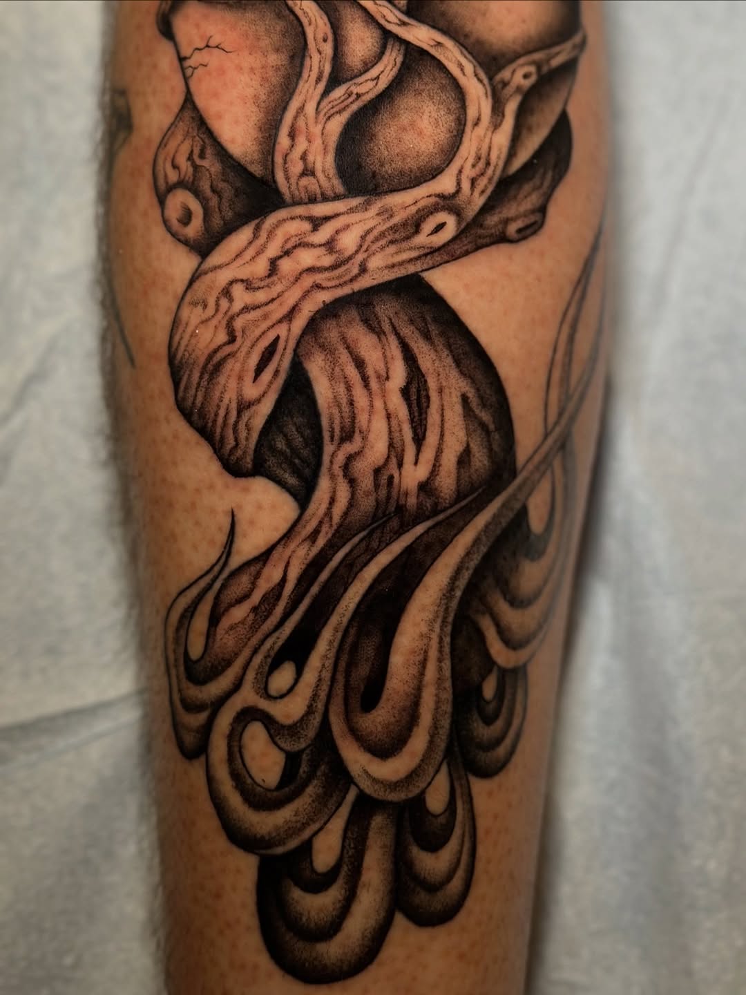 Tattoo by @jaredsharp.ink — dotwork, black_and_grey