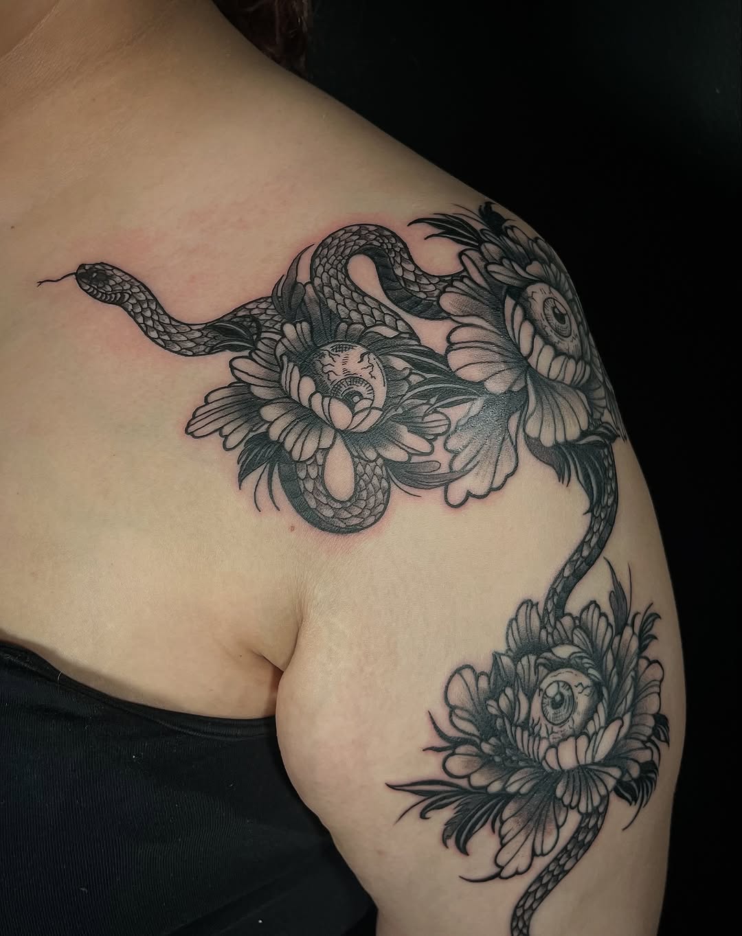 Tattoo by @sailor_riot — black_and_grey, japanese_irezumi