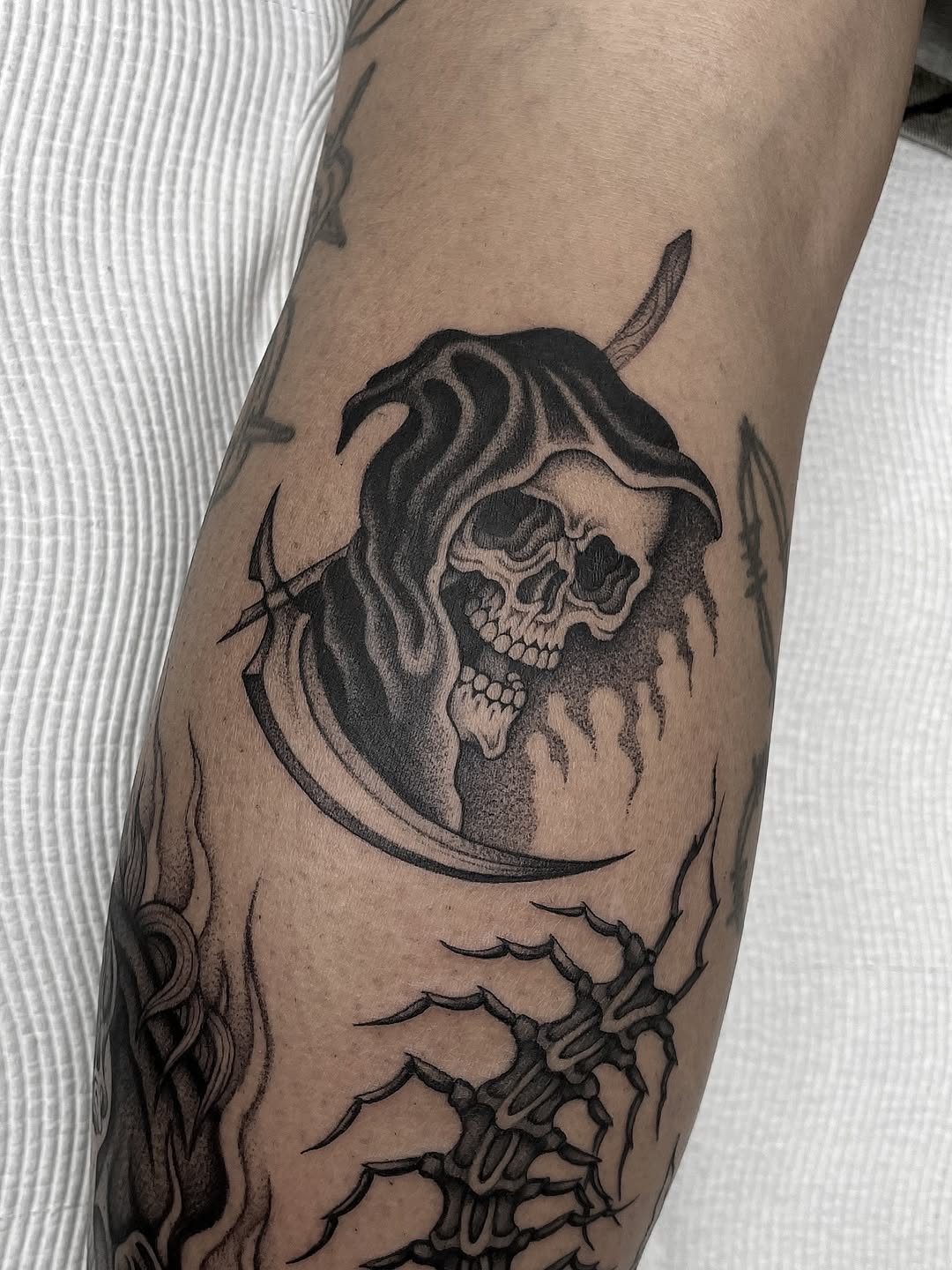 Tattoo by @bradtattoos_ — black_and_grey, dark_realism