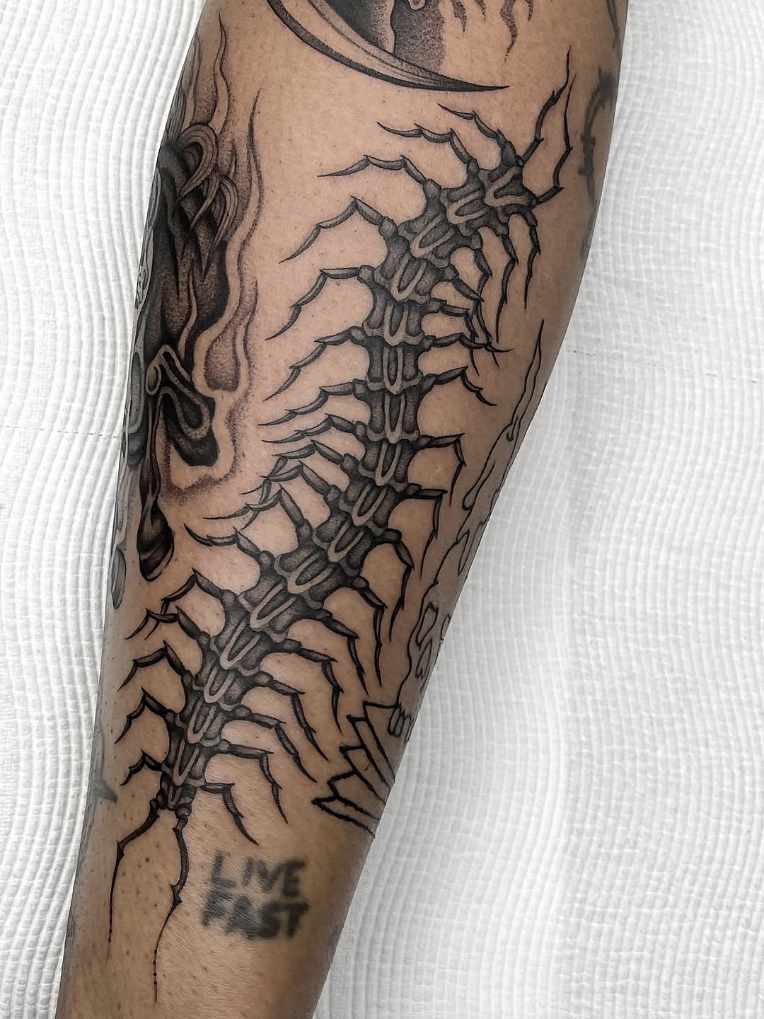 Tattoo by @bradtattoos_ — black_and_grey, dark_realism