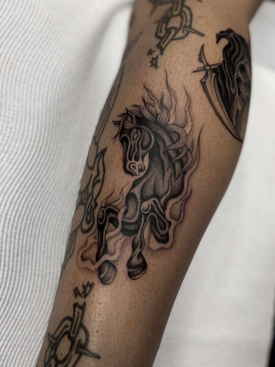 Tattoo by @bradtattoos_ — black_and_grey, dark_realism