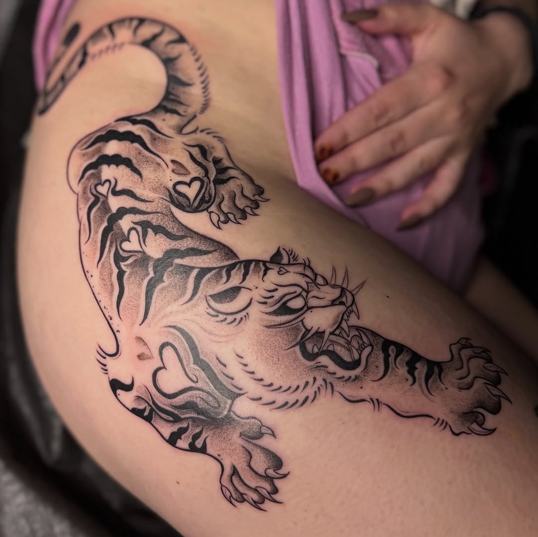 Tattoo by @ambergram_chicago — black_and_grey, chicano