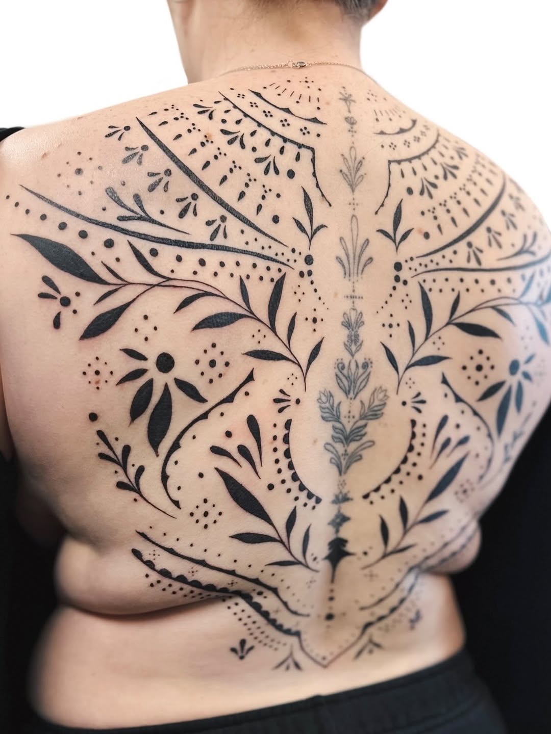 Tattoo by @shroomgrrrl — dotwork, ornamental