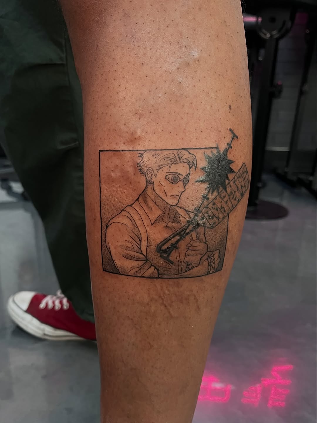 Tattoo by @bunnymanalo — anime, black_and_grey