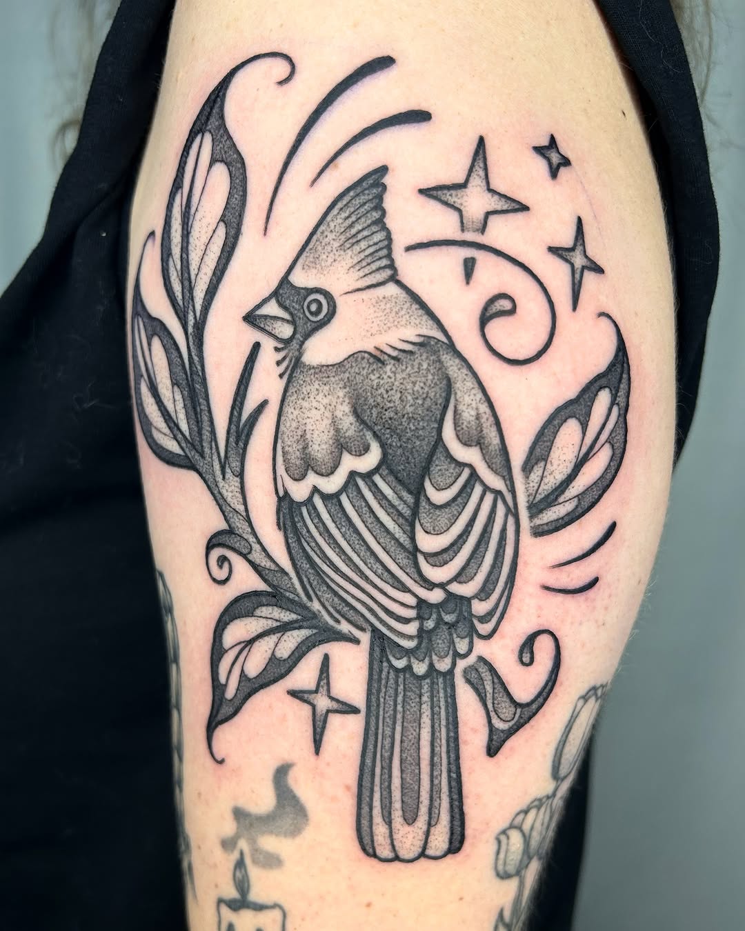 Tattoo by @cicadanymph — black_and_grey, dotwork