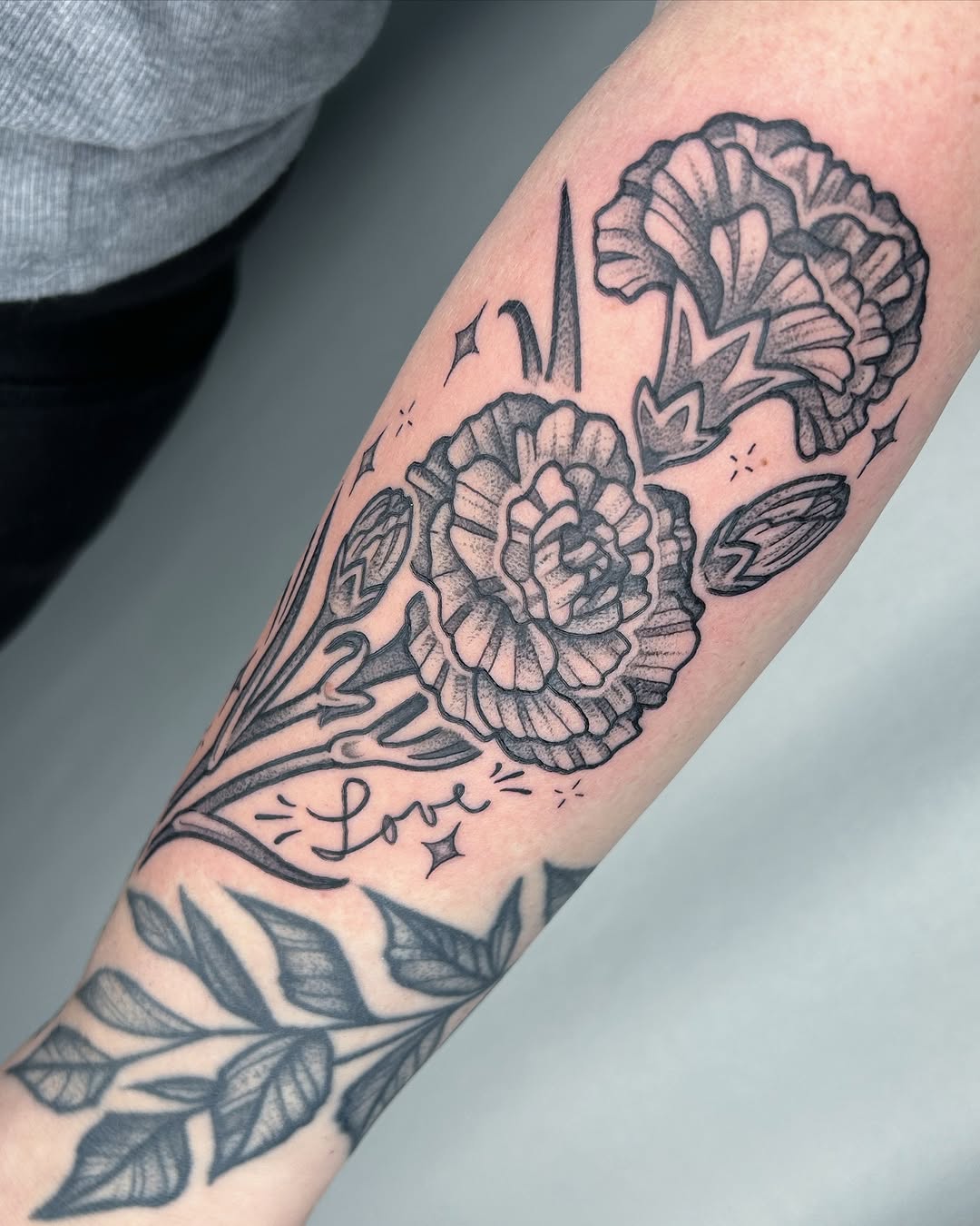 Tattoo by @cicadanymph — black_and_grey, lettering_script
