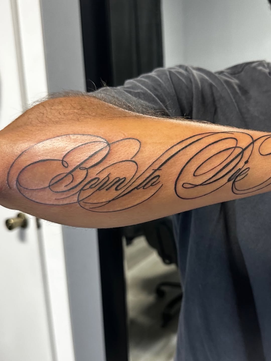 Tattoo by @lupita_inkk — lettering_script, fine_line