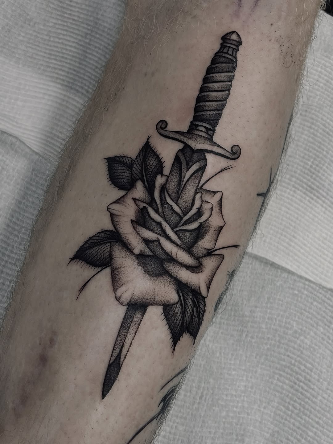 Tattoo by @bradtattoos_ — black_and_grey, dotwork