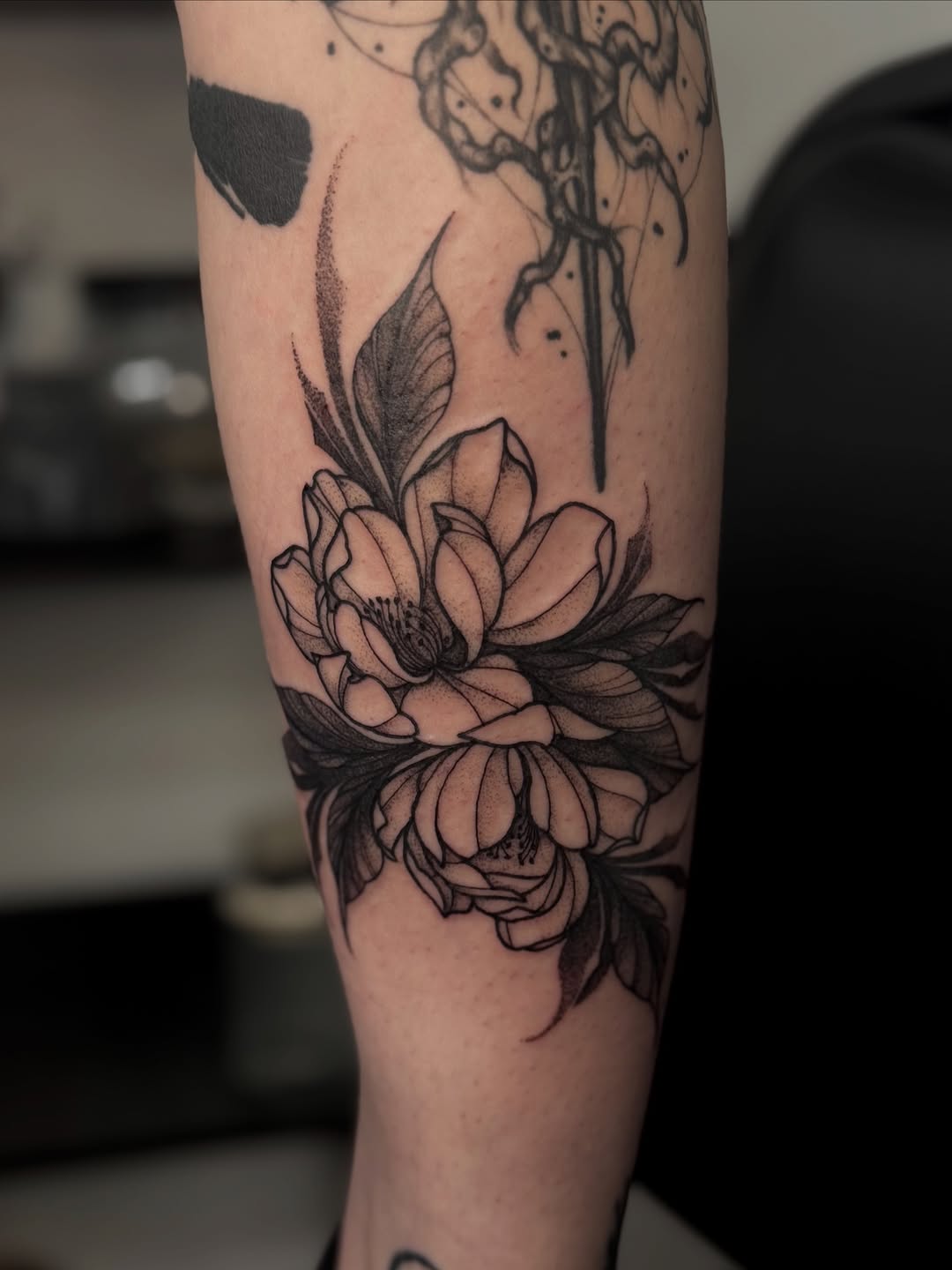 Tattoo by @porcelain_tats — black_and_grey, fine_line