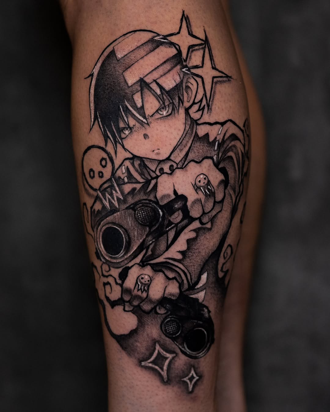 Tattoo by @h.inkz β anime, black_and_grey