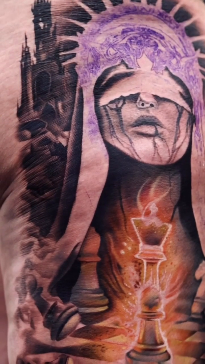 Tattoo by @rock_solid_tattoos — dark_realism, trash_polka