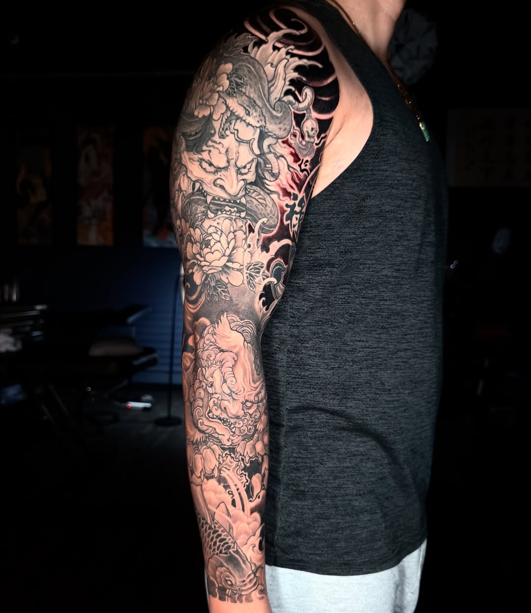 Tattoo by @tiantattooart — japanese_irezumi, black_and_grey