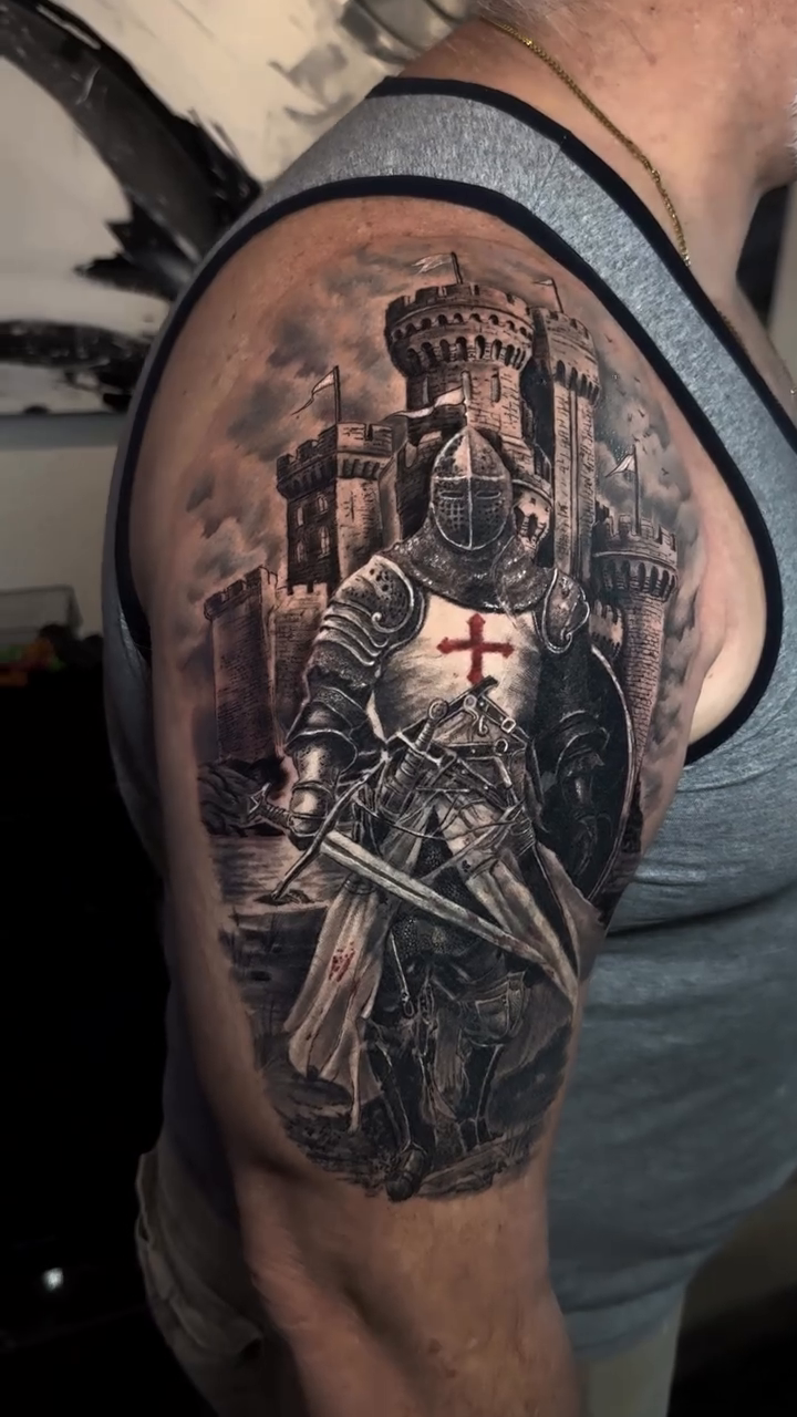 Tattoo by @grimlayertattoo — realism, black_and_grey
