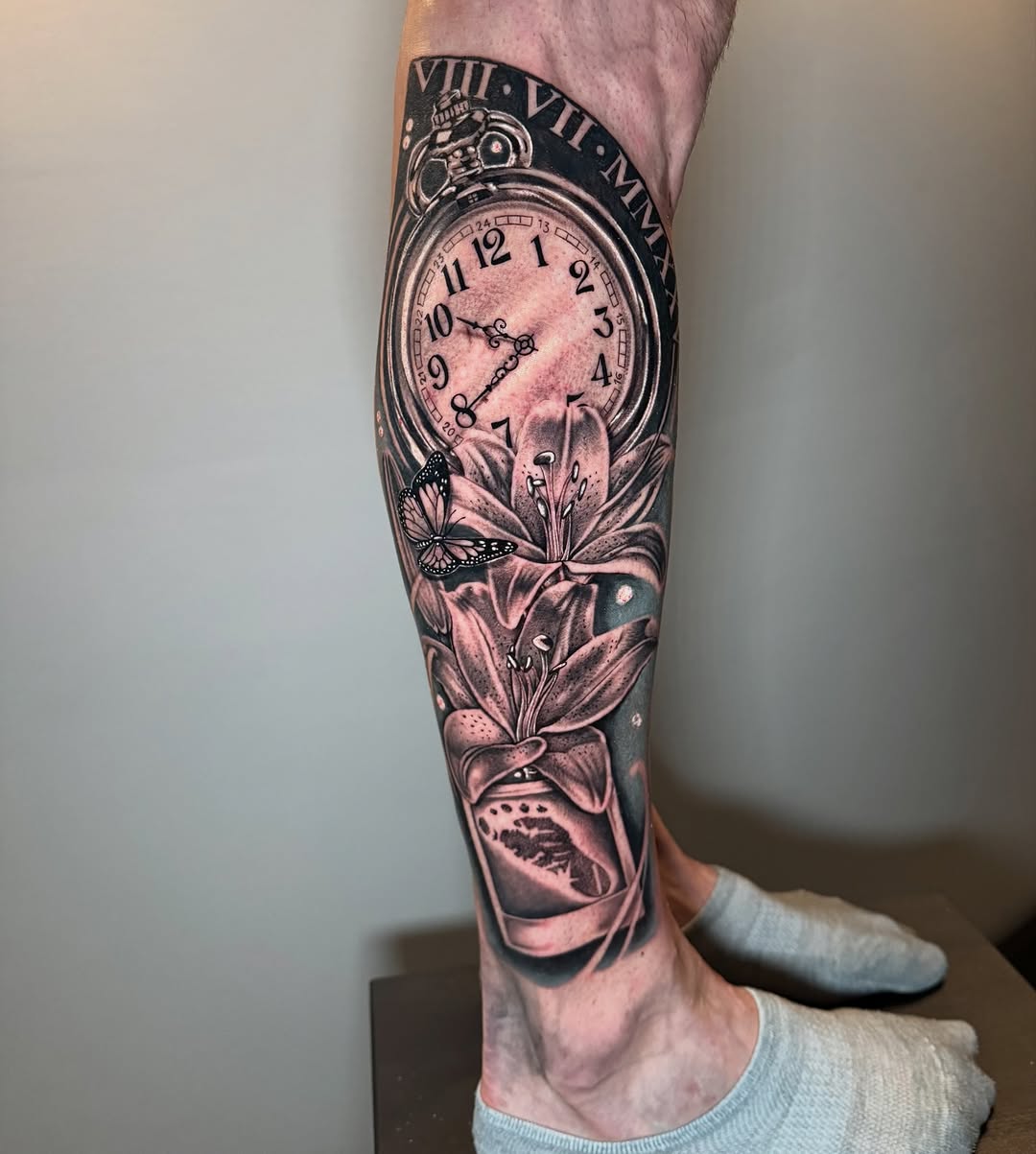 Tattoo by @monicas_tattoos — realism, black_and_grey
