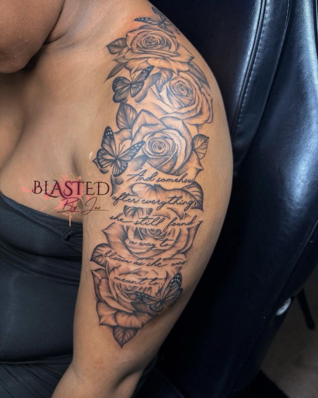Tattoo by @blastedbyjaz — black_and_grey, illustrative