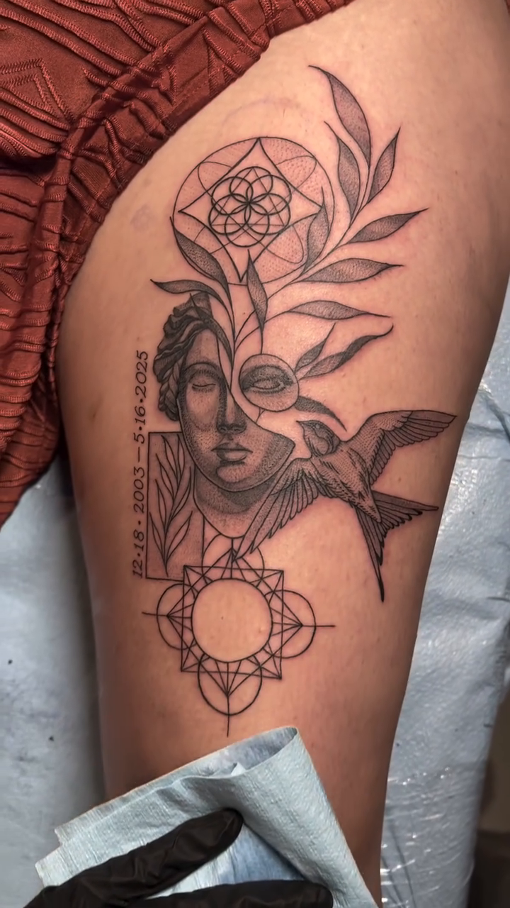 Tattoo by @hiddenheart_tattoo — fine_line, black_and_grey