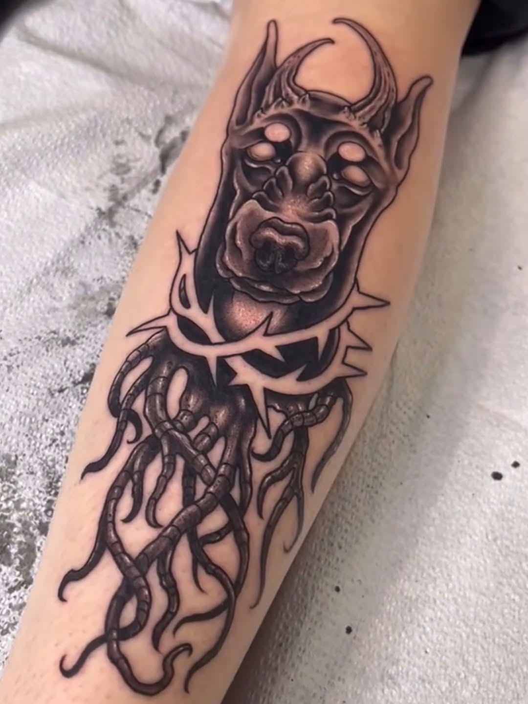 Tattoo by @kumathetattooer — black_and_grey, dark_realism