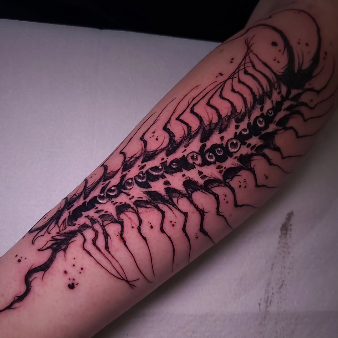 Tattoo by @boxofguts — blackwork, dark_realism