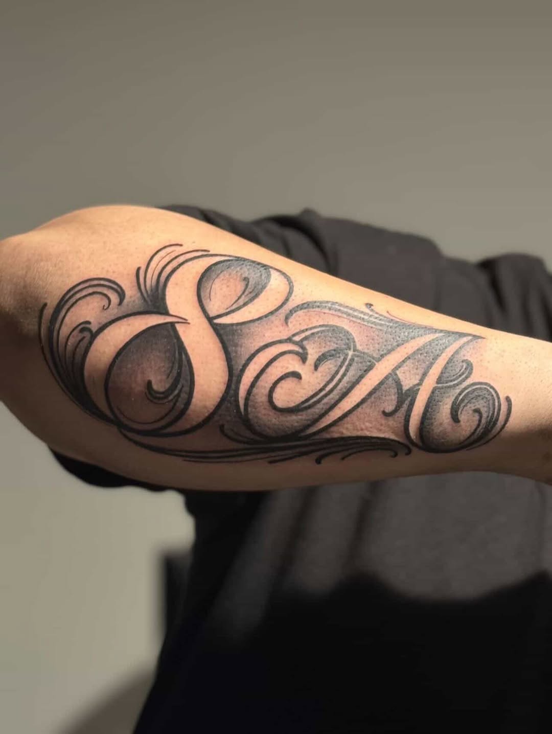 Tattoo by @inkbydevin_ โ lettering_script, black_and_grey