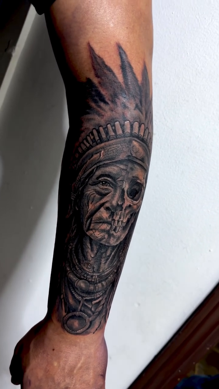 Tattoo by @barbedwireinktattoos โ realism, black_and_grey