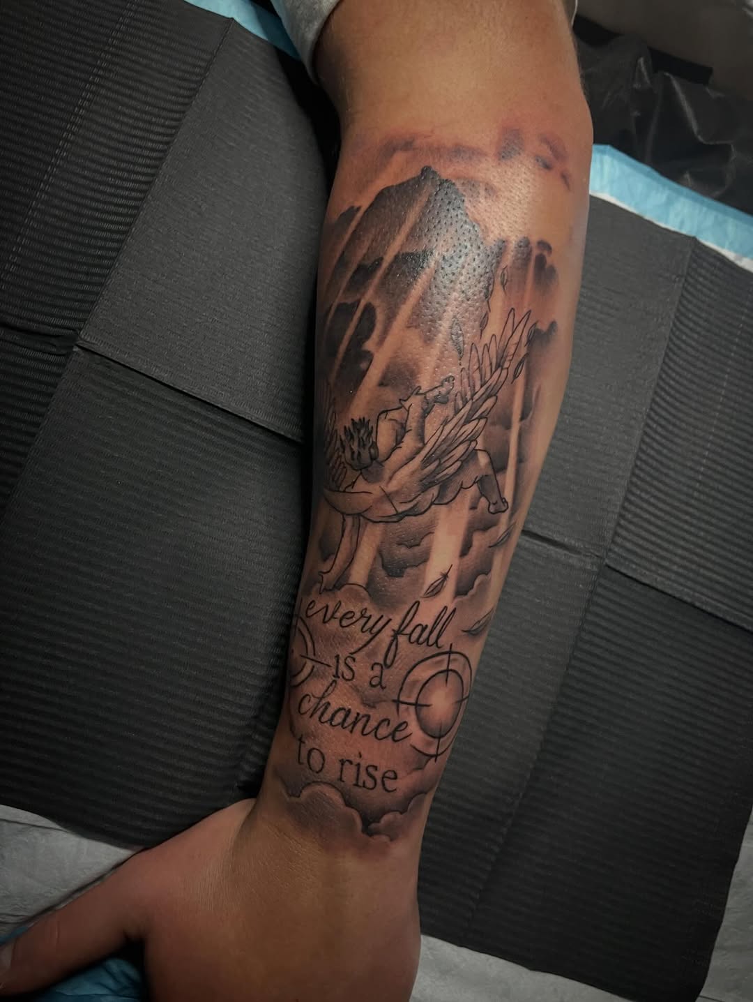 Tattoo by @dtat2christ — lettering_script, black_and_grey