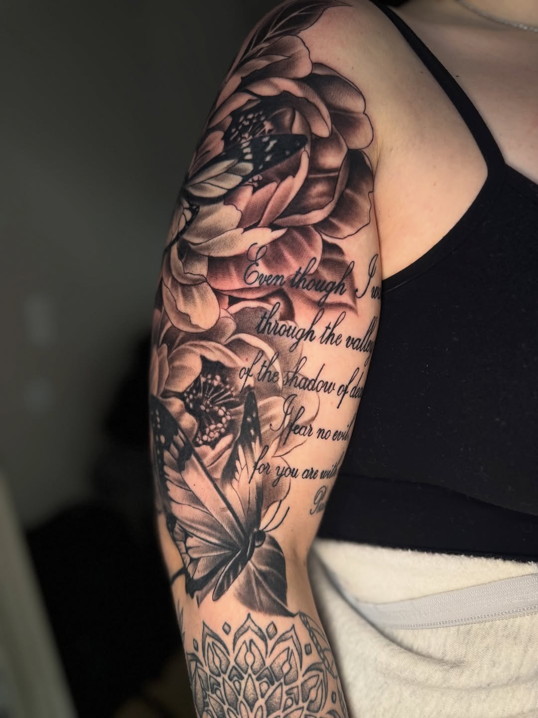 Tattoo by @cofaxtattoos — black_and_grey, lettering_script