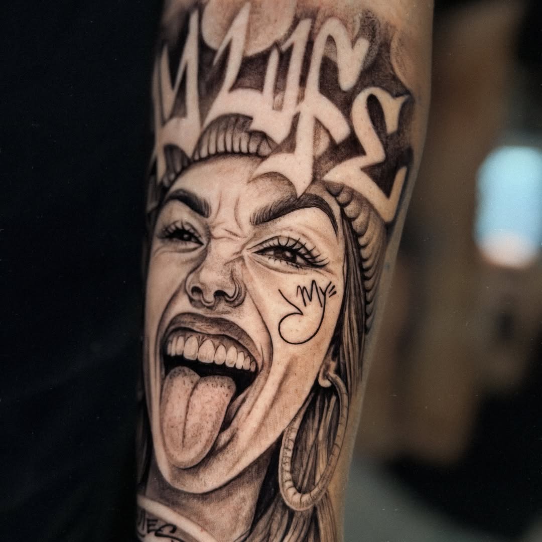 Tattoo by @melii.tatt — realism, lettering_script