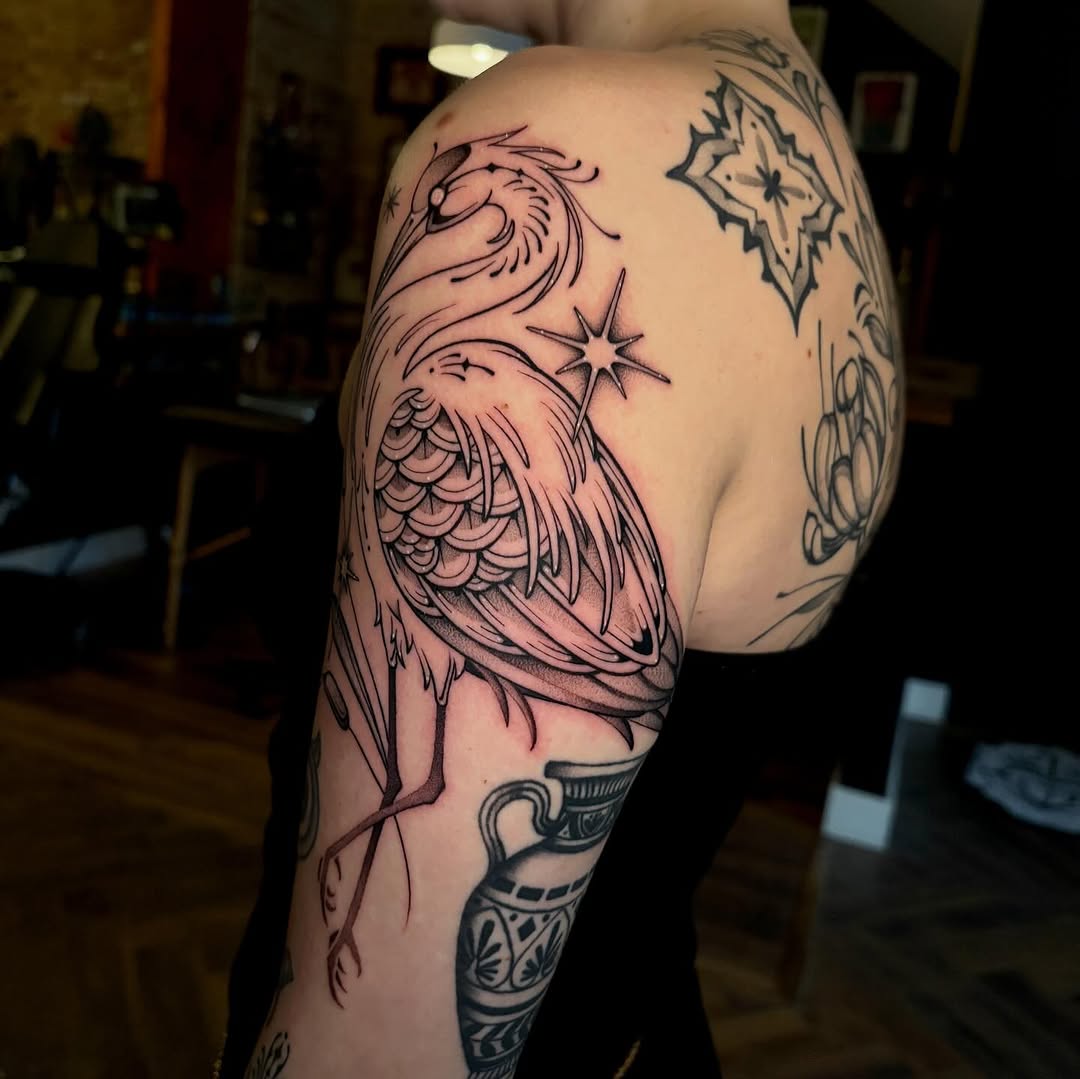 Tattoo by @strangegraves.ink — illustrative, black_and_grey