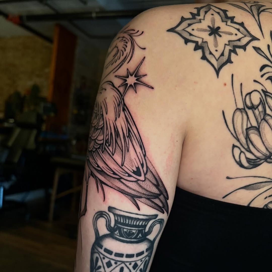 Tattoo by @strangegraves.ink — illustrative, black_and_grey