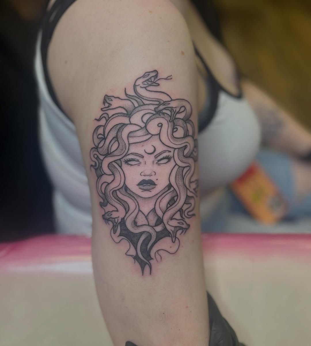 Tattoo by @lilacmourningink — black_and_grey, chicano