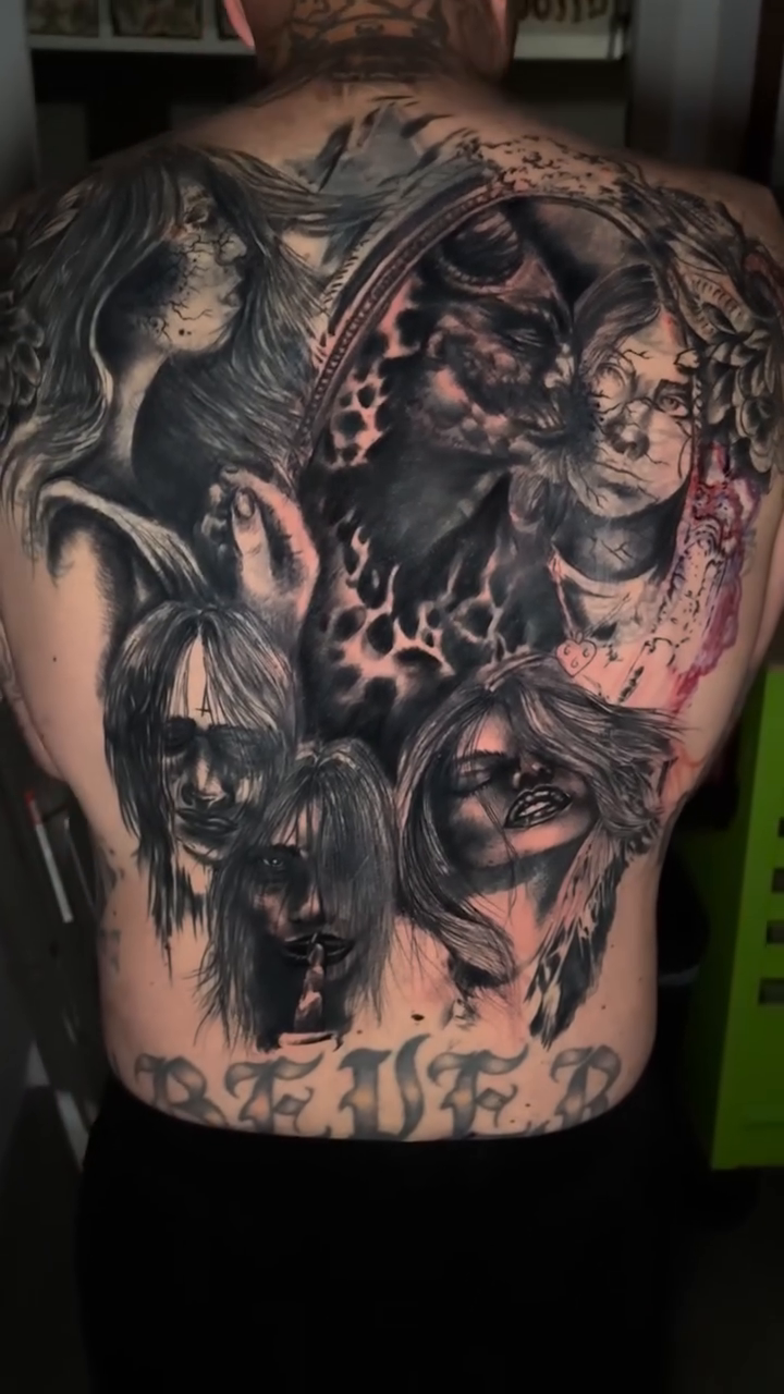 Tattoo by @gypsyoutlawart — dark_realism, black_and_grey