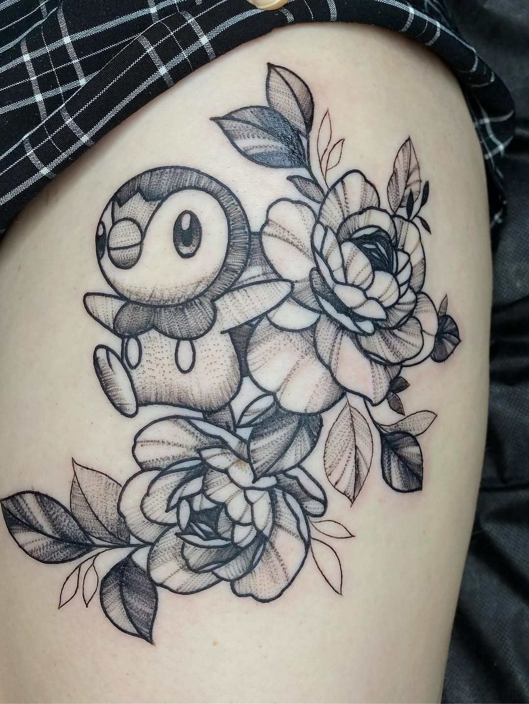 Tattoo by @kaitlin.tattoos — illustrative, black_and_grey