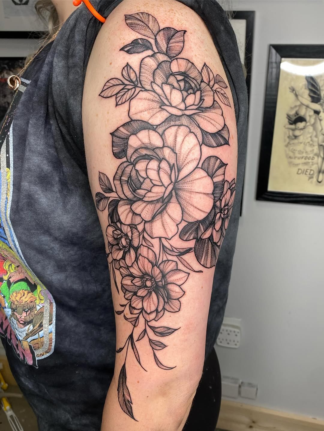 Tattoo by @kaitlin.tattoos — illustrative, black_and_grey