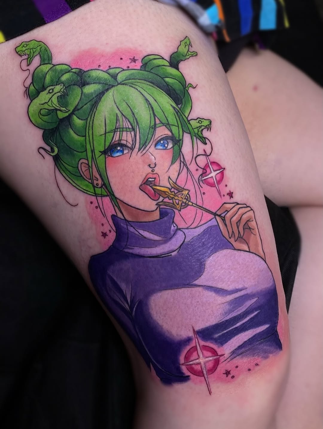 Tattoo by @kaitlin.tattoos — illustrative, anime